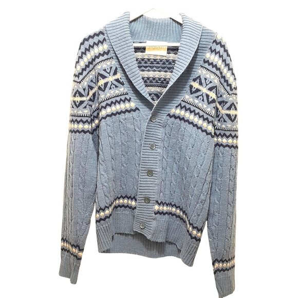 Vintage 90s Jantzen Cableknit Geometric Shawl Collar Sz Medium Grandpa Cardigan - Picture 1 of 8